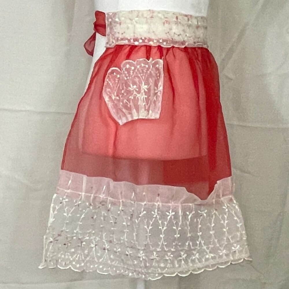 Vintage Red and Lace Half Apron